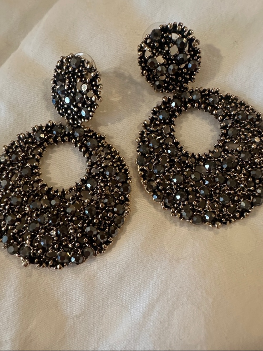 Aldo Black Beaded Open Circle Drop Earrings